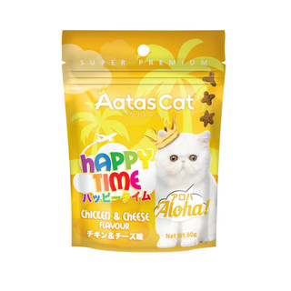 Bánh thưởng cho mèo Aatas Happy Time, Bánh thưởng hỗ trợ tiêu búi lông, tăng miễn dịch, mượt lông cho mèo - Túi 60g