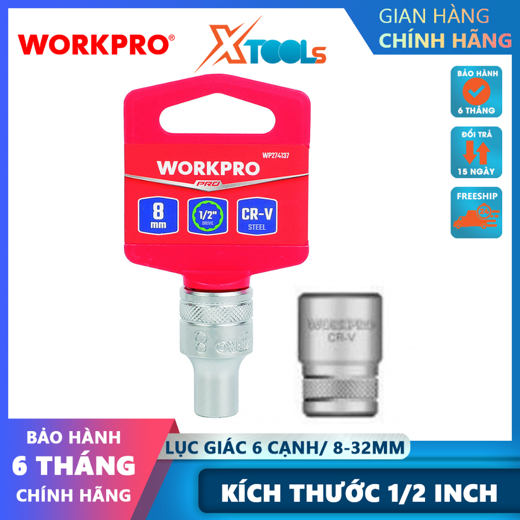 Đầu tuýp có đầu vuông 1/2 inch và đầu lục giác 12 cạnh size 12mm Workpro - WP274141