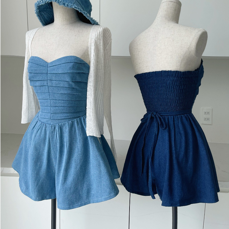 Bộ jum jeans nữ thắt eo xếp ly co giãn nhẹ đi chơi đi biển đi cafe ST186