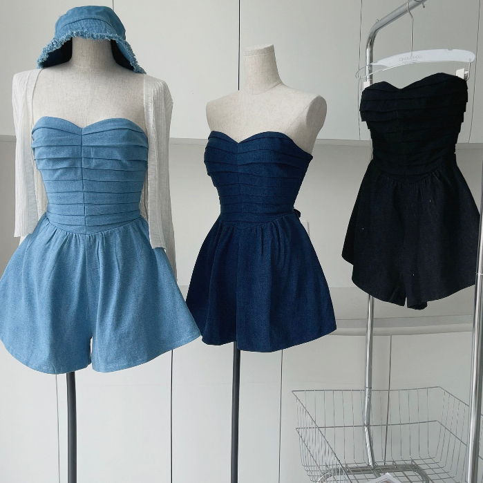 Bộ jum jeans nữ thắt eo xếp ly co giãn nhẹ đi chơi đi biển đi cafe ST186