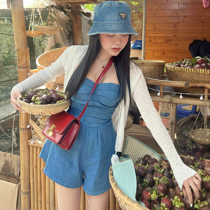 Bộ jum jeans nữ thắt eo xếp ly co giãn nhẹ đi chơi đi biển đi cafe ST186