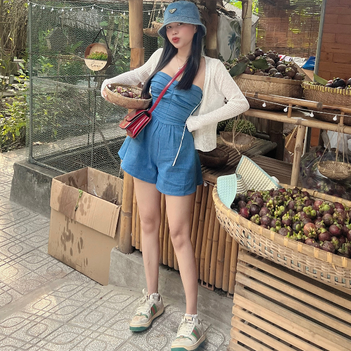 Bộ jum jeans nữ thắt eo xếp ly co giãn nhẹ đi chơi đi biển đi cafe ST186