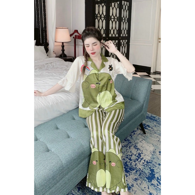 Đồ bộ Pijama lụa XƯỚT Sam tay ngắn quần dài