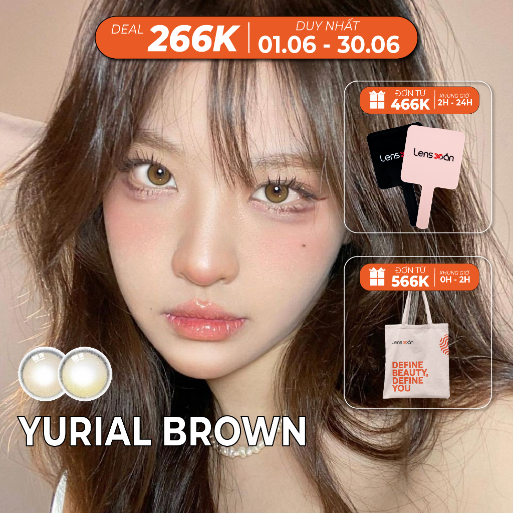 Kính áp tròng cận 12 tháng LENS XOẮN lens hiệu ứng 3D IDOL LENS YURIAL ROYAL BROWN WATER BROWN