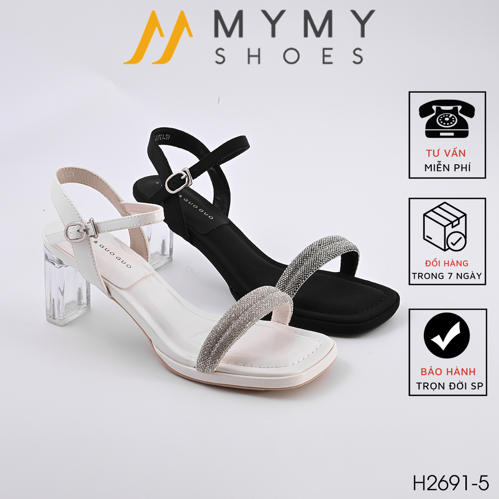 Sandal dép nữ đế vuông đế trong 7cm màu đen, kem MyMyShoes - sandal nữ H2691-5