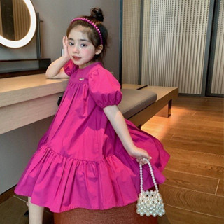  Đầm Cotton Váy Bé Gái Tay Phồng Dáng Rộng Màu Trơn Đơn Giản Cho Bé  Màu Sắc Hồng Đậm Chất Siêu Mát Thấm Hút Mồ Hôi 