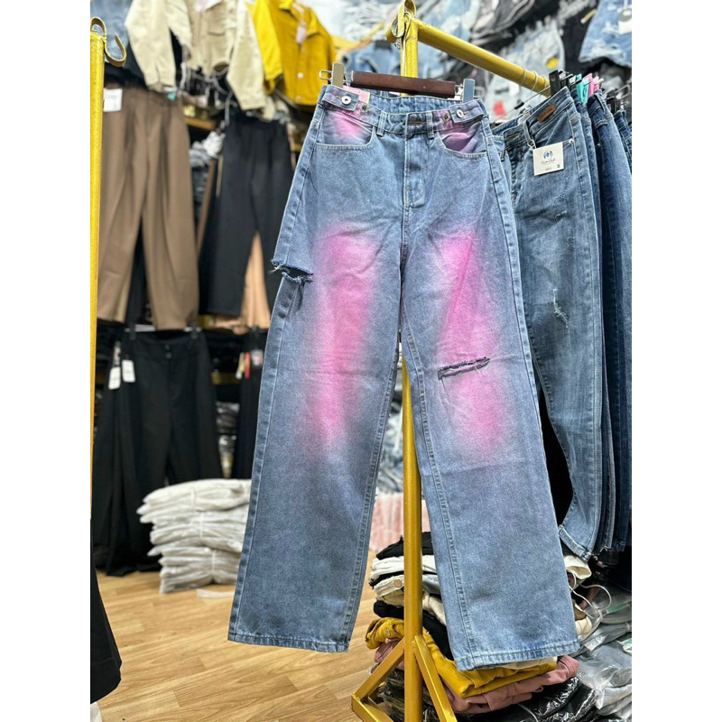 Quần Jeans Xuông Dài VAS Phối Màu Loang Hồng Cực Sành Điệu Chảnh
