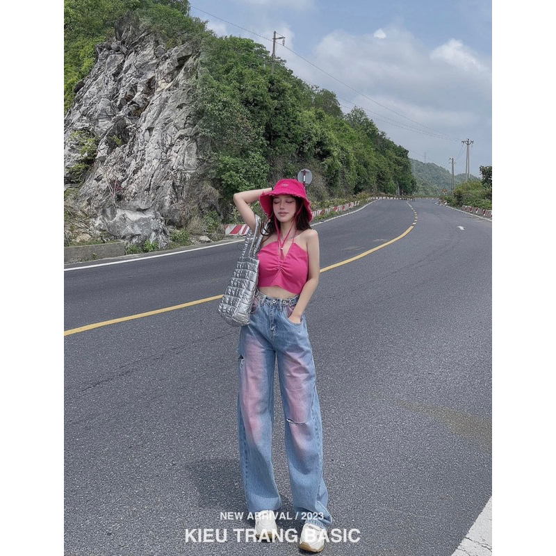 Quần Jeans Xuông Dài VAS Phối Màu Loang Hồng Cực Sành Điệu Chảnh