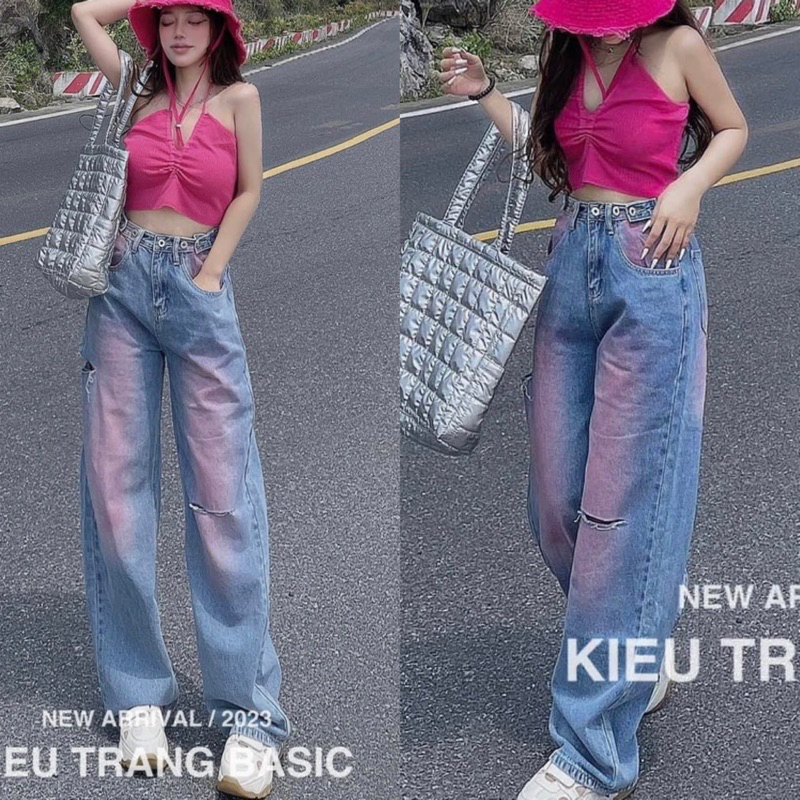 Quần Jeans Xuông Dài VAS Phối Màu Loang Hồng Cực Sành Điệu Chảnh
