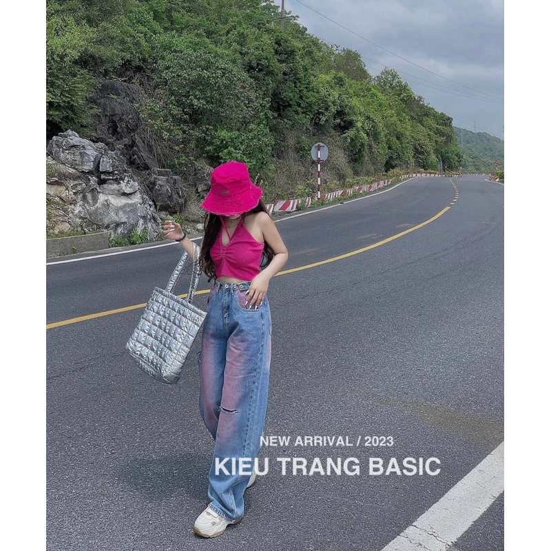 Quần Jeans Xuông Dài VAS Phối Màu Loang Hồng Cực Sành Điệu Chảnh