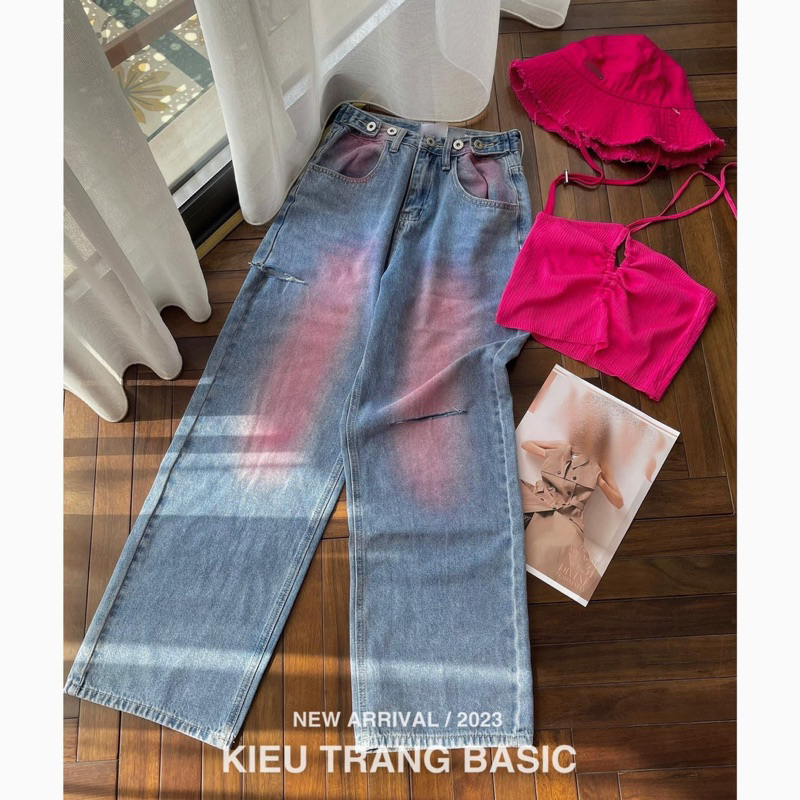 Quần Jeans Xuông Dài VAS Phối Màu Loang Hồng Cực Sành Điệu Chảnh