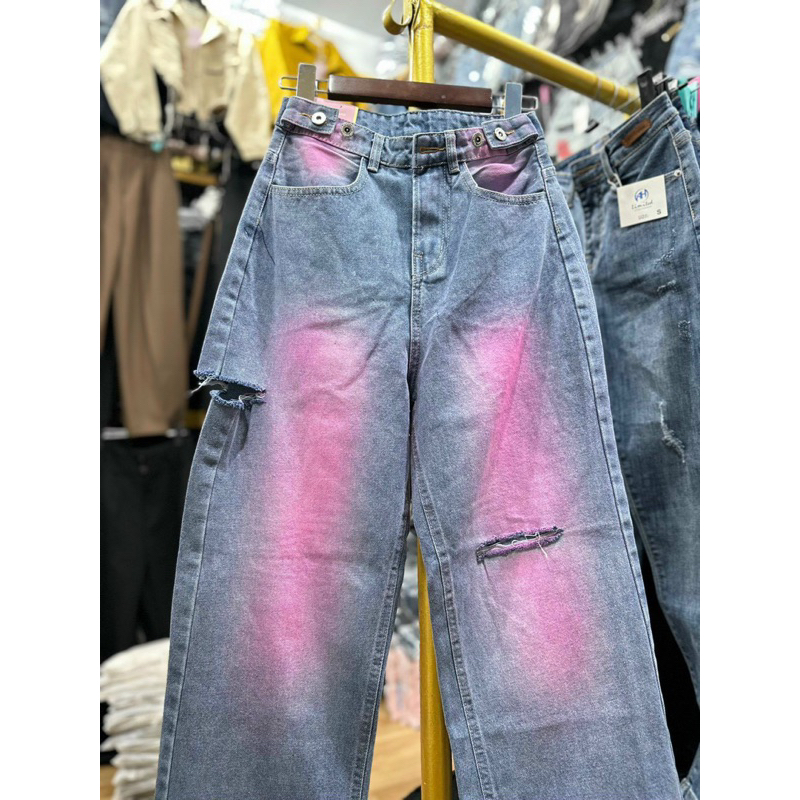 Quần Jeans Xuông Dài VAS Phối Màu Loang Hồng Cực Sành Điệu Chảnh