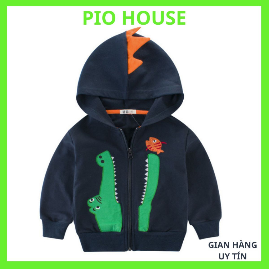Áo khoác bé trai cao cấp, áo khoác sợi bông cotton có mũ hoạt hình vui nhộn cho bé từ 2 đến 9 tuổi