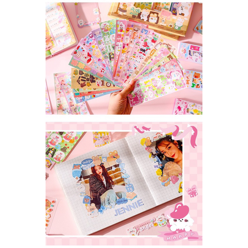 Hộp 50 Tấm Hình Dán Dài Sticker Nhũ Kim Tuyến Lấp Lánh Cute Trang Trí Sổ Móc Khóa ĐT