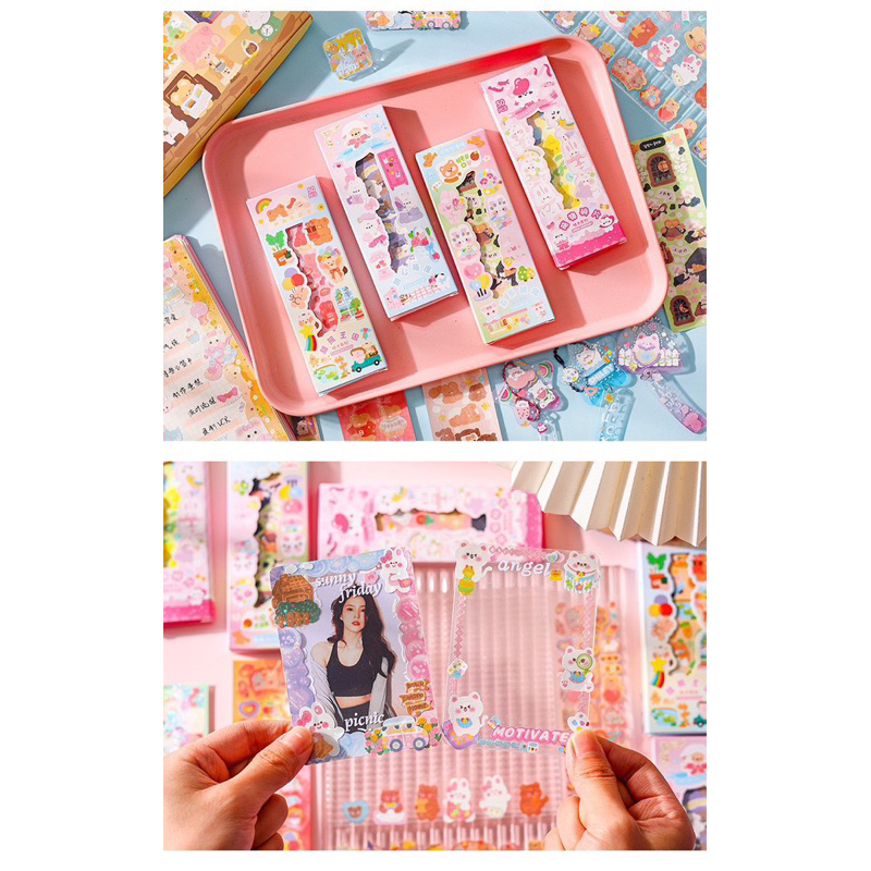 Hộp 50 Tấm Hình Dán Dài Sticker Nhũ Kim Tuyến Lấp Lánh Cute Trang Trí Sổ Móc Khóa ĐT