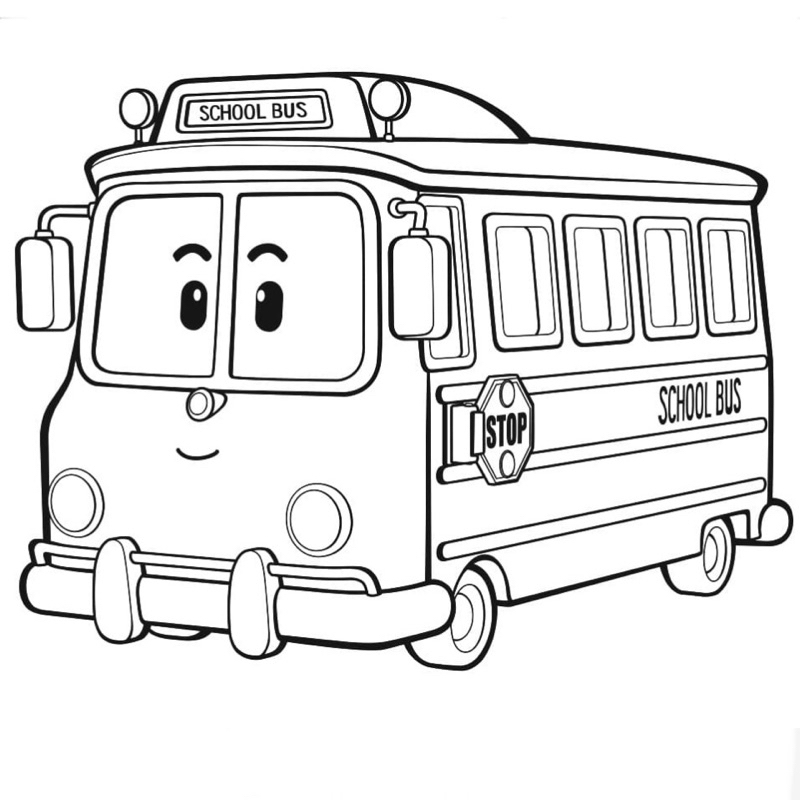 School bus, xe buýt - Set 10 Tờ Tranh Tô Màu Kích Thước A4 A5 Dành Cho Màu Sáp, Màu Chì - TRANH TÔ MÀU COLOR LAND