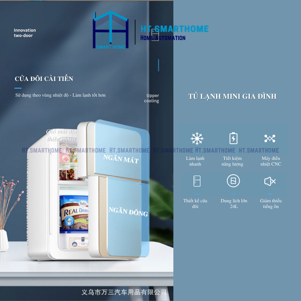 Tủ lạnh Sast 24L dung tích lớn - Tủ 2 cánh ngăn đông, ngăn mát bảo quản thực phẩm