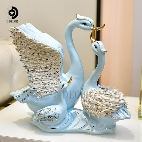 Tượng thiên nga gốm sứ mạ vàng decor trang trí không gian phòng khách, phòng làm việc
