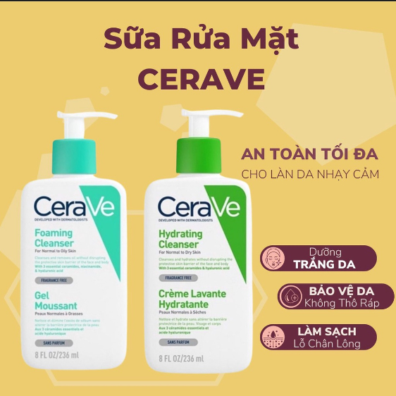 Sữa rửa mặt CeraVe Foaming Cleanser Chính Hãng dành cho da khô và da dầu hàng Trung 236ML
