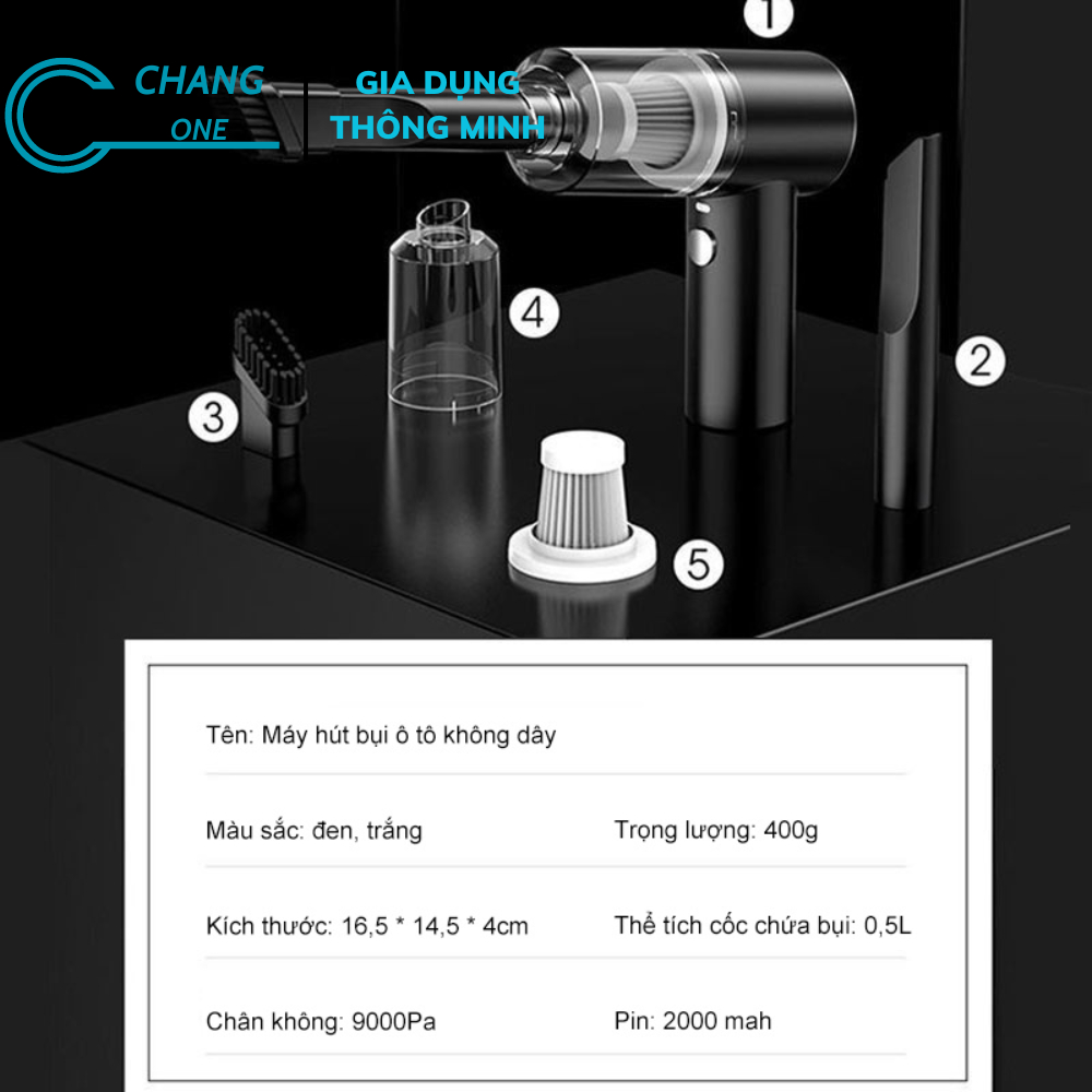 Máy Hút Bụi Cầm Tay Mini Không Dây - Lực Hút Cực Mạnh Sử Hút Bụi Ô Tô, Bụi Giường - Cổng Sạc USB Tiện Lợi - Chang_One | BigBuy360 - bigbuy360.vn