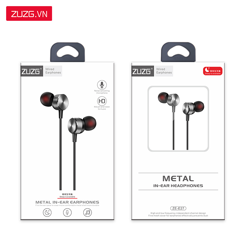 Tai nghe có dây nhét tai chống ồn chính hãng ZUZG E27