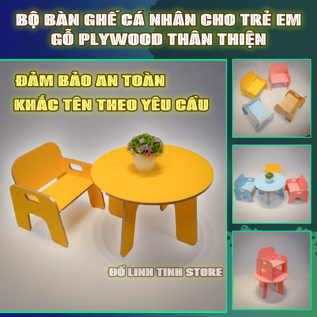 Bộ bàn ghế gỗ cá nhân dành cho trẻ em có khắc tên theo yêu cầu