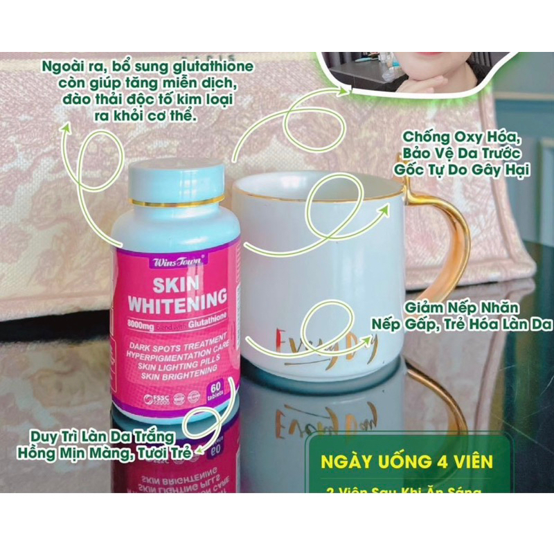 Viên uống skin whitening trắng da hủy nám trẻ hóa glutathion 8000mg chính hãng