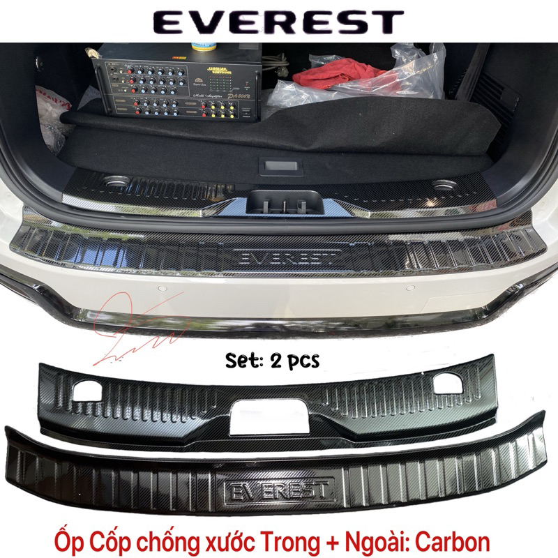 Ốp bậc cửa Nẹp bước chân Ford Everest 2017 - 2022 Carbon bản to chống trầy cốp Phụ kiện dán xe 2018 2019 2020 2021