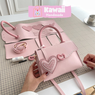 Túi handmade, Túi tự đan DA62 treo túi trái tim da PU có video hướng dẫn Kawaii_Handmade