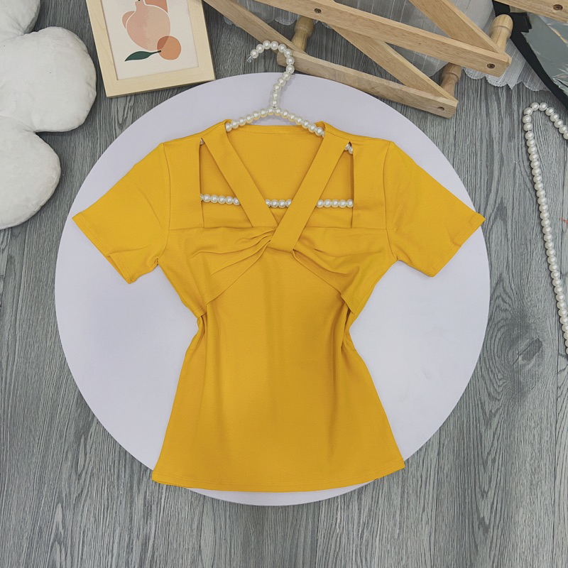 Áo thun body Tay Ngắn cổ xoắn