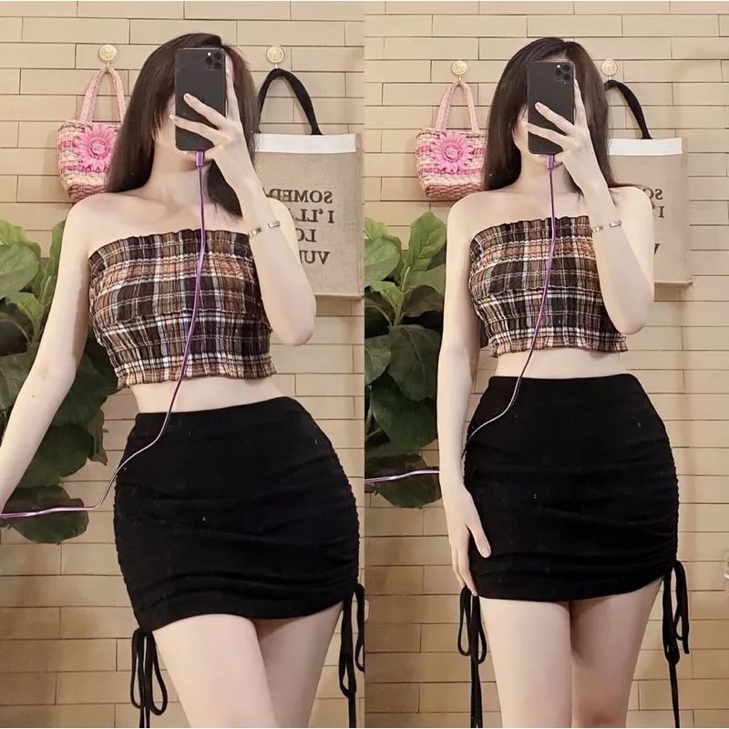 Áo ống dún ngực caro cho mùa hè - HÀNG SẴN