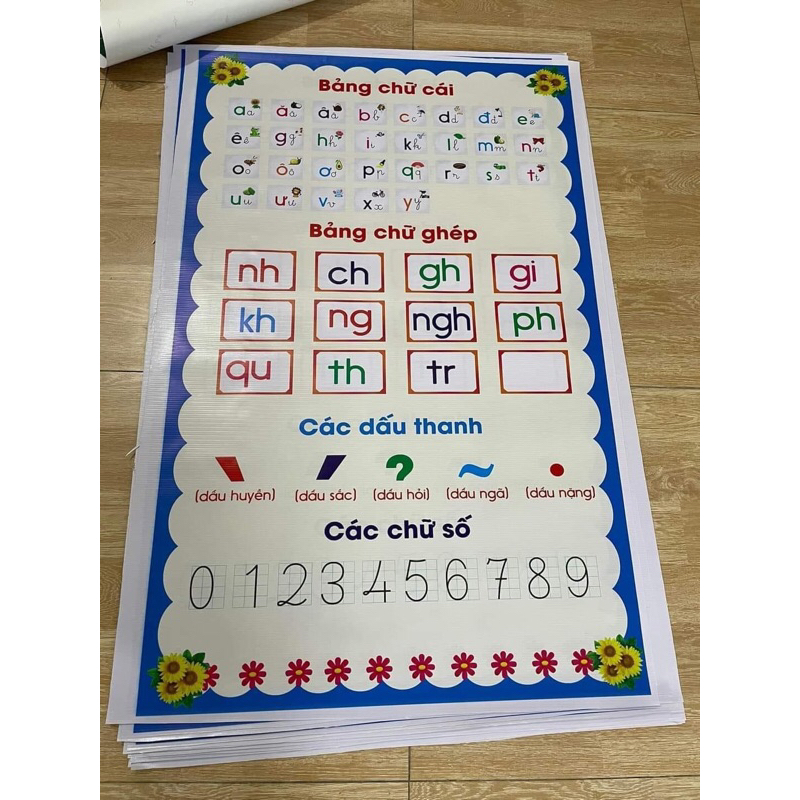 bảng âm vần chữ cái chữ ghép,dấu và số khổ a0(kt 850*1200)