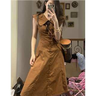 Đầm sách nách bèo cổ nút bọc cột dây nơ cách điệu mặc đi chôi đi làm