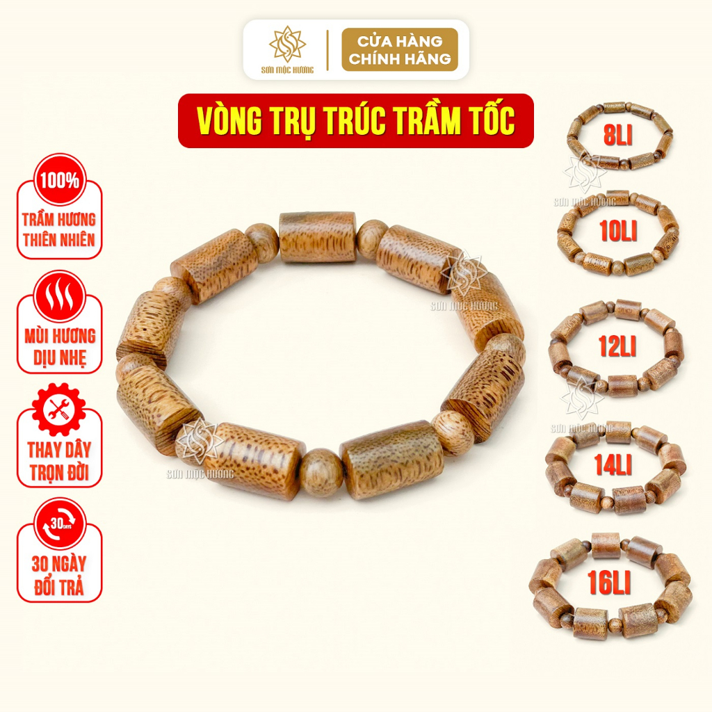 Vòng tay trầm hương trụ trúc phong thủy Sơn Mộc Hương nam nữ may mắn tài lộc