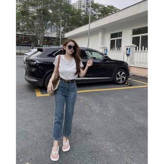 Quần jeans suông kèm đai dành cho nấm lùn Cuahangjeans