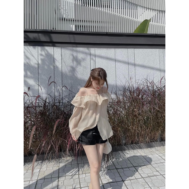Áo sơ mi nữ trắng kiểu croptop form rộng phong cách ullzzang Hàn Quốc
