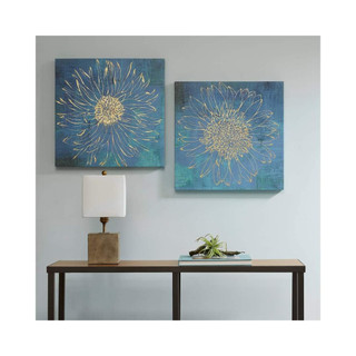 Bộ 2 tranh canvas treo tường nghệ thuật trừu tượng tông xanh