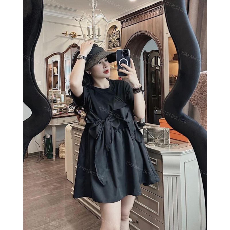 Đầm babydoll tay ngắn thắt nơ siêu xinh