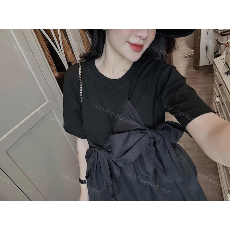 Đầm babydoll tay ngắn thắt nơ siêu xinh
