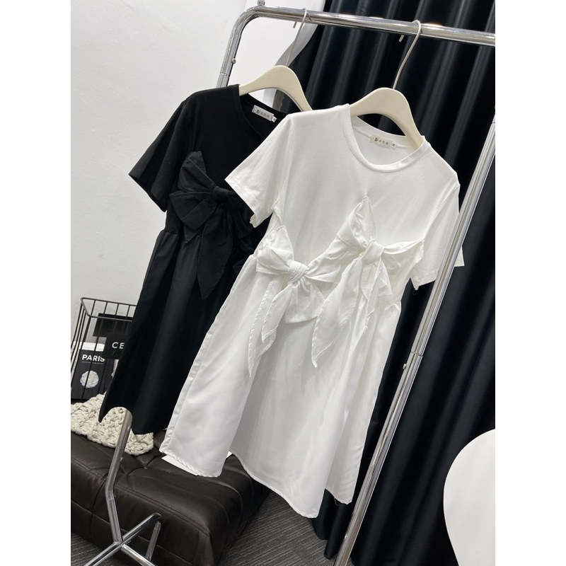 Đầm babydoll tay ngắn thắt nơ siêu xinh