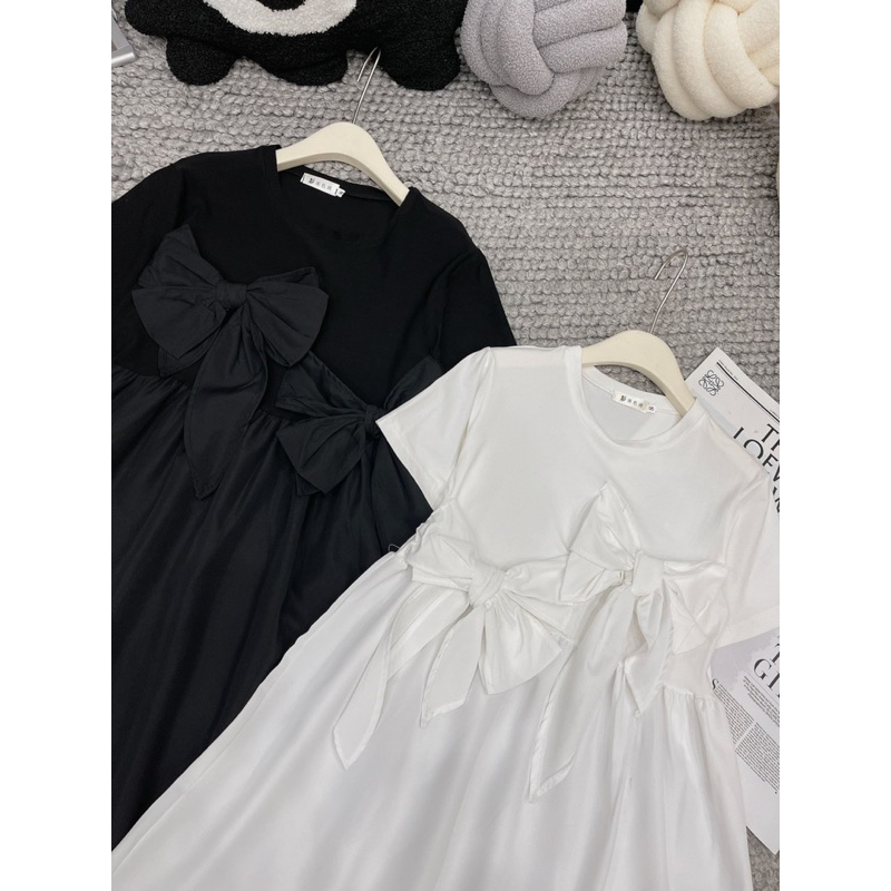 Đầm babydoll tay ngắn thắt nơ siêu xinh