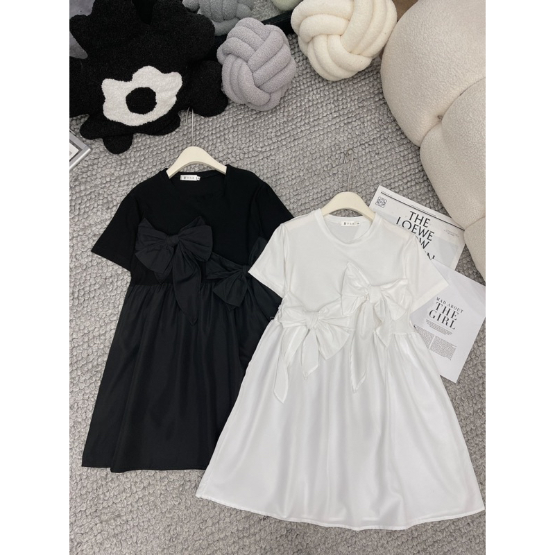 Đầm babydoll tay ngắn thắt nơ siêu xinh