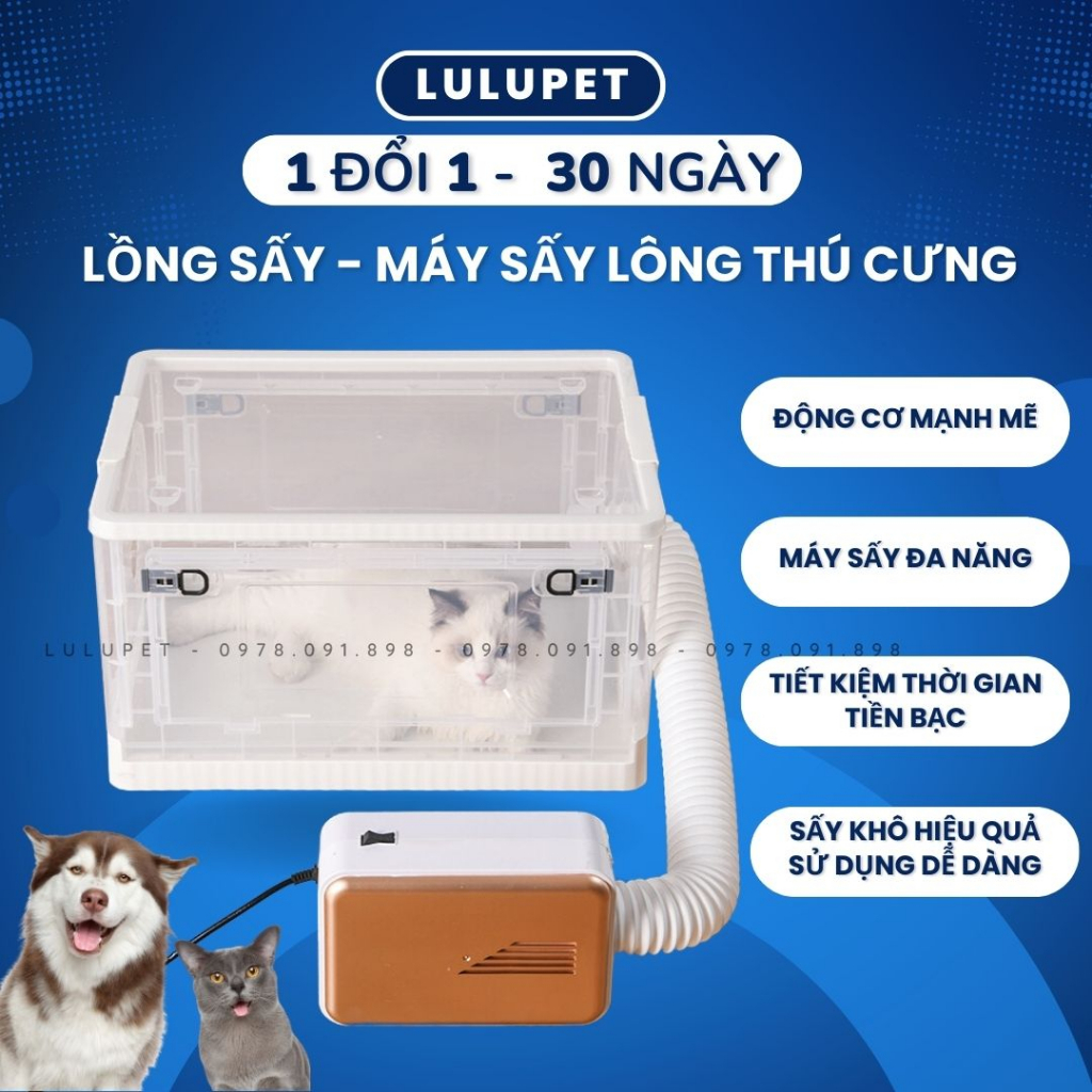 Hộp Sấy Lông Thú Cưng, Máy Sấy Chó Mèo, Lồng Máy Sấy Cún Lulupet