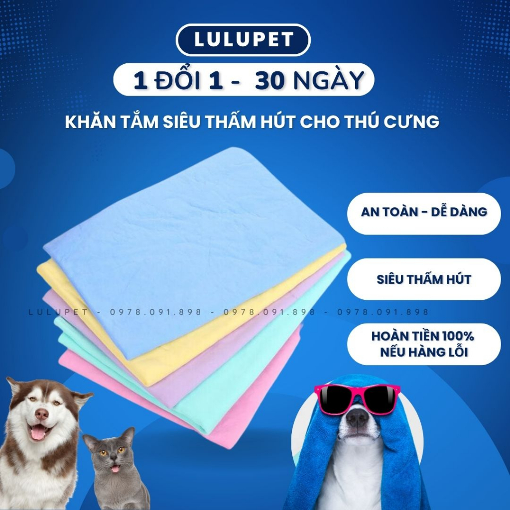 KHĂN TẮM SIÊU THẤM CHO CHÓ MÈO/ KHĂN TẮM THÚ CƯNG. SIZE TO