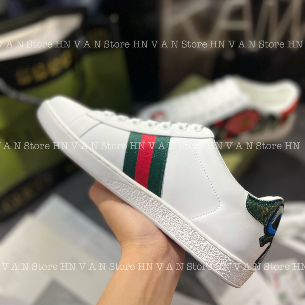 Giày Thể Thao GC ACE Họa Tiết Bông Hoa Thêu Gót Hình Bướm Gucci Hoa Hồng LA On Web Cao Cấp