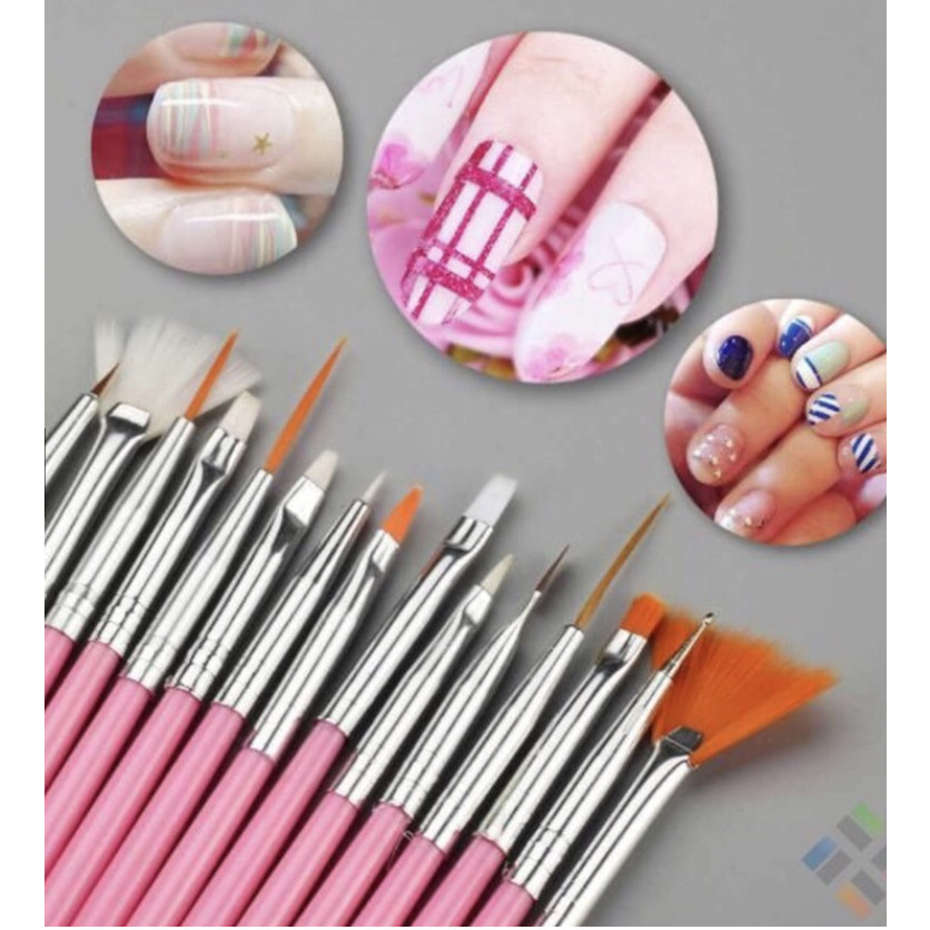 Bộ Cọ Vẽ Móng Tay 15 Cây Cơ Bản  - Dụng Cụ Học Làm Nail, Set cọ vẽ móng