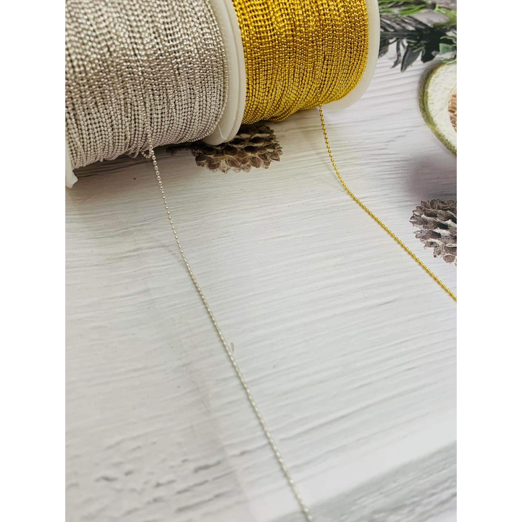 Dây bi dẹt trang trí móng phong cách Hàn Quốc 2 màu vàng bạc