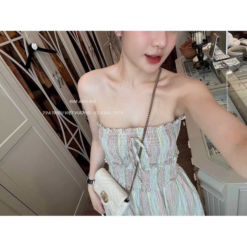 Đầm 2 dây buộc nơ chun ngực dáng dài xoè cực xinh