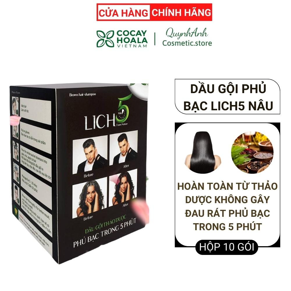 Dầu Gôi Đầu Phủ Bạc Lich5 Nâu Cỏ Cây Hoa Lá Hộp Chính Hãng Hộp 10 Gói Nhuộm Tóc Đen Thảo Dược Không Hóa Chất Độc Hại