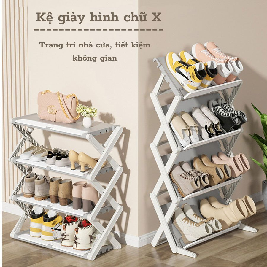 Kệ để giày dép khung chữ X 4 tầng gấp gọn đa năng, Chất liệu nhựa PP